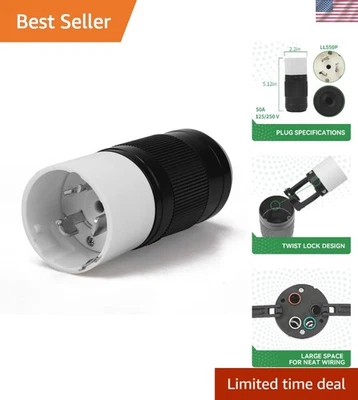 50 Amp Twist Lock Plug LL550P,  Listed Cord for Secure Power Connection, 5 ft - Image 1 of 4