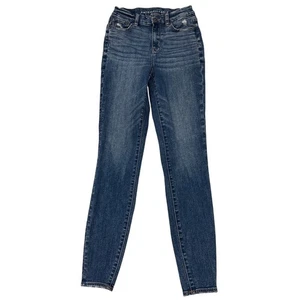 American Eagle Jeans Womens 2 Long Blue Jegging Curvy Hi Rise Stretch Distressed - Picture 1 of 11