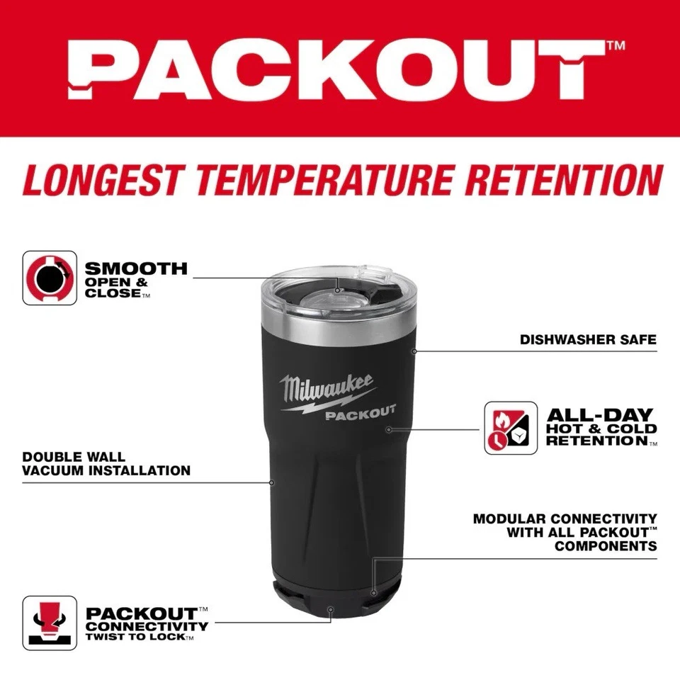 Milwaukee Packout Insulated Tumbler 590 Ml (Black) - 48-22-8392B