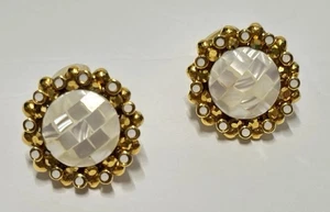 Jose & Maria Barrera Gold Plated Round Clip-On Earrings Classic Faux Pearl EUC - Picture 1 of 5