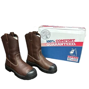 Steel Blue Mens Argyle Safety Work Boots Leather Pull On Brown Sz 12 NEW in Box - Picture 1 of 14