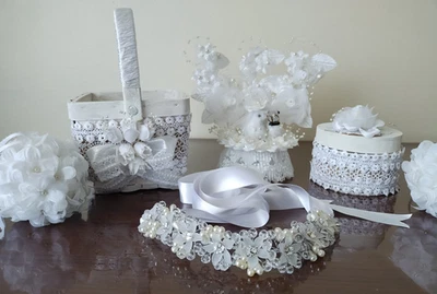 Новый подарок ручной работы свадьбы деревенский белый голубей птица торт Топпер/корзина/кольцо подушка - Изображение 1 из 4