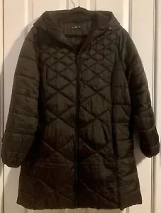 F&F Women’s Black Padded Long Full Zip Hooded Coat Size L - Picture 1 of 10