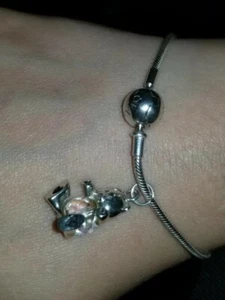 VTG Sterling silver pandora bracelet 6.75 in. W/ retired crystal bear charm RARE - Picture 1 of 7
