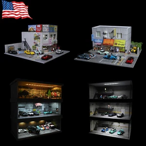 Diorama 1:64 pressofuso auto garage modello LED città strada edificio scena case modello - Foto 1 di 93