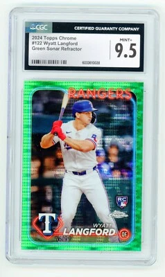2024 Topps Chrome Wyatt Langford Green Sonar /99 RC CGC 9.5 Rangers - Image 1 of 2