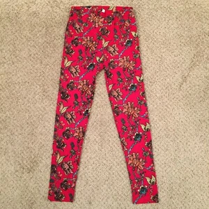 LuLaRoe Leggings One Size OS Red Floral NWOT - Picture 1 of 10