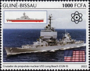 USS LONG BEACH (CGN-9) Guided-Missile Cruiser Warship Stamp (2022 Guinea-Bissau) - Picture 1 of 1
