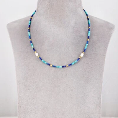 Türkis & Lapislazuli & Peral facettierte runde Perlen Gold gefüllt Halsketten... - Bild 1 von 4