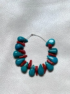 Natural Red Coral And Turquoise Gemstone Beads- 4 Inch - Picture 1 of 10