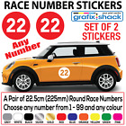 Race Number Stickers 2X 225Mm Round Shape For Car Doors Bonnet Boot Windscreen