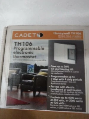 CADET TH106 Programmable Digital Thermostat, 120/240/208V, White NEW. - Image 1 of 4