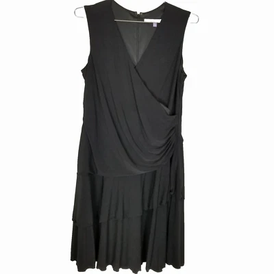Vestido Carmen Marc Valvo Mujer Negro Imitación Envolvente Talla 16 Sin Mangas En Capas Evento Foto 1 de 4