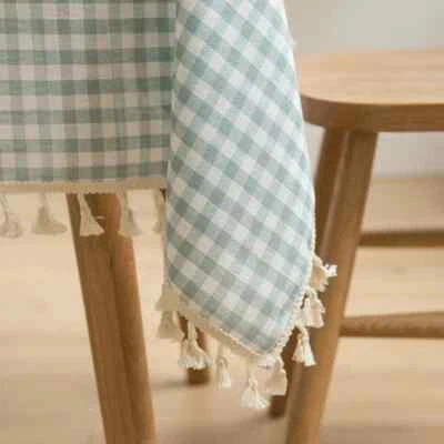 Classic Check Rectangle Tablecloth with Tassel Picnic Gingham Cotton Table Cover - Image 1 of 4
