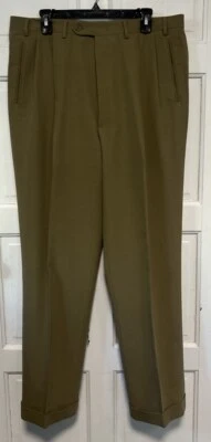 Calça social masculina plissada cáqui escuro Canali Proposta 36” W 32” L Itália *LEIA - Imagem 1 de 4