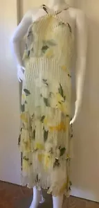 Anthropologie Sleeveless White Yellow Tiered Ruffles Floral Maxi Dress Size 10 - Picture 1 of 7