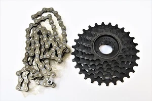 6 Speed Bike/Bicycle Screw On 14/28T Freewheel Cog & 108 Link 1/2" X 3/32" Chain - Picture 1 of 3