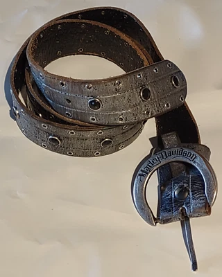 Cinturón concho de cuero Harley Davidson con logotipo tachonado gris 2007 talla grande para mujer Foto 1 de 4