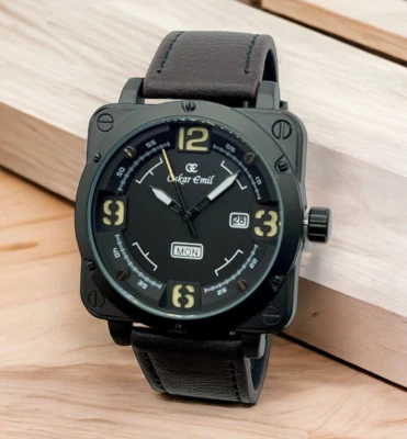 Oskar Emil DAKAR Relógio Masculino de Qualidade Exibição Dia/Data Aço Inoxidável Preto/Marrom - Imagem 1 de 4