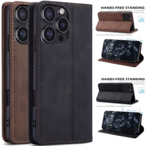 For iPhone 16 Pro Max/16 Plus/16 Pro/16e/16 Pouch Leather Wallet Flip Case Cover - Picture 1 of 27