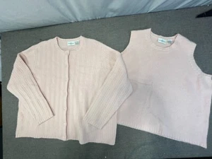 Set cardigan e gilet vintage Nordstrom 3x rosa chiaro maglione lana agnello maglia angora - Foto 1 di 12