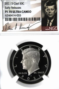 2021 S Clad Kennedy Half Dollar E.R. NGC PF70 Ultra Cameo Facsimile Label - Picture 1 of 3