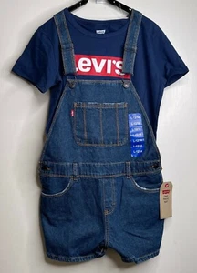 Levi's Youth Blue T Shirt And Overall Short 2 Piece Set - Picture 1 of 9