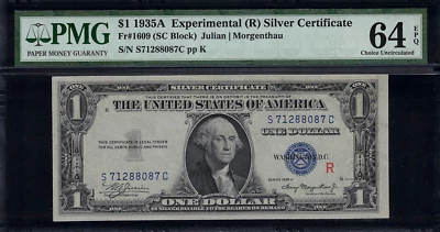 1935A $1 Silver Certificate FR-1609 "R" Experimental - PMG 64 EPQ - Image 1 of 2