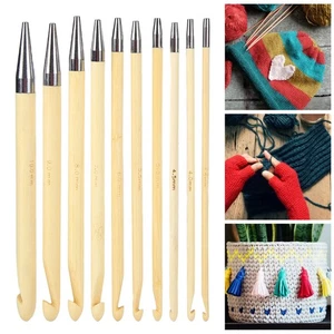 10Pcs Interchangeable Tunisian Crochet Hook Set Bamboo Knitting Needles YL - Picture 1 of 13