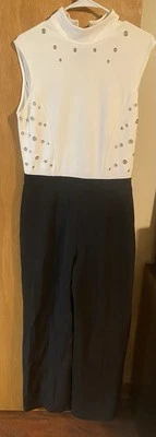 Women's White/Black XOXO sleeveless unlined silver hardware jumpsuit size L - Image 1 of 3