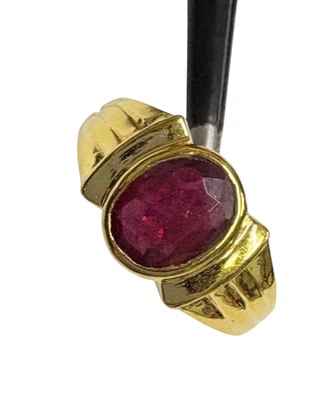 Bold Men's 925 Silver Gold Plated Ring Natural Red Ruby Oval Gemstone Size 9.25 - Image 1 of 4