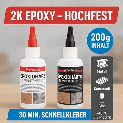 EVERGLUE 2K Epoxidharz Kleber 200g 30 min Schnellkleber, hochfest & temperaturbeständig