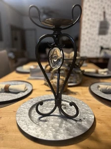 Iron Heart Forged Metal Iron Twisted Candle Holder Tear Glass Center - Picture 1 of 8