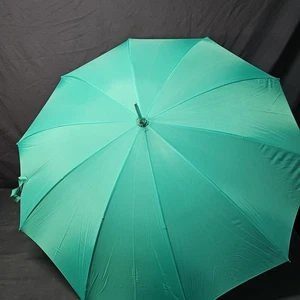 Vintage Green Nylon Umbrella, Handle Made in Italy - Picture 1 of 9