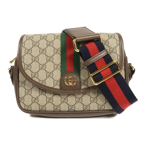 Borsa a tracolla Gucci GHW Ophidia GG 722ITI rivestita in tela marrone