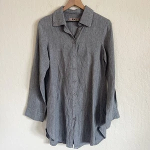 Flachs 100% Leinen Langarm Button Down Shirt Kleid XS anthrazit grau Lagenlook - Bild 1 von 6