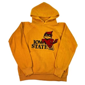 Vintage 60s 70s ISU Iowa State University Hoodie Sweatshirt Yellow Cylones Shirt - Picture 1 of 9