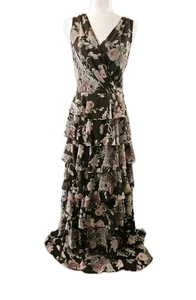 Vestido Lauren Ralph Lauren Mujer 10 Marrón Floral Volantes En Niveles Maxi Cuello en V LEER - Imagen 1 de 17