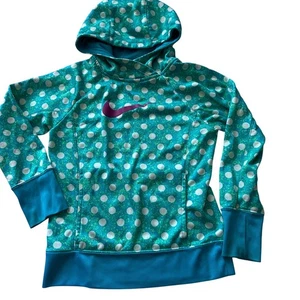 Nike Therma-FIT Teal Polka Dot Hoodie - Girls Medium - Picture 1 of 5