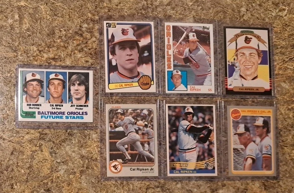(7) Cal Ripken 1982 Topps Rookie card RC 1983 1984 Donruss Fleer 1985 Orioles  - Image 1 of 4