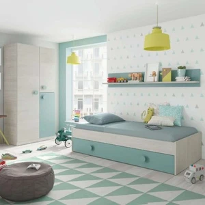 Pack Muebles Dormitorio Juvenil Cama Nido Estante y Armario 90x190 cm - Imagen 1 de 8