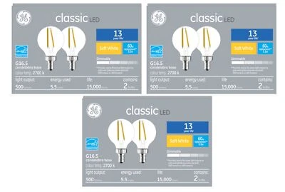 (6 bombillas) Globo GE LED Decorativo G16.5, 60 vatios equivalente usando solo 5.5 Foto 1 de 3