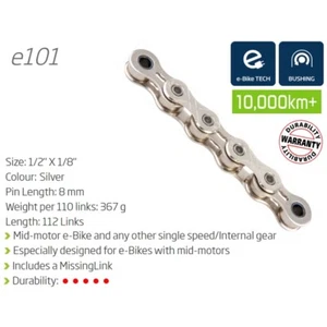 KMC E101 (Singlespeed E-Bike Chain) — 1/8" x 112 Links / Silver —AUS STOCK— Bike - Picture 1 of 1