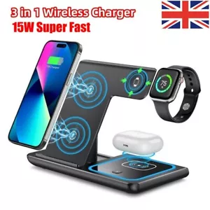 3in1 Wireless Charger Dock Charging Station For Apple Watch Airpods iPhone Black - Picture 1 of 12
