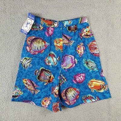 Pantalones Cortos Relajados Medianos Playa Peces Tropicales Años 80 De Colección Salón Plisados Preppy Años 90 Foto 1 de 4