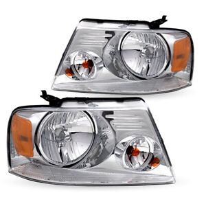 For 2004-2008 Ford F-150 F150 Chrome Housing Amber Headlights Assembly Pair