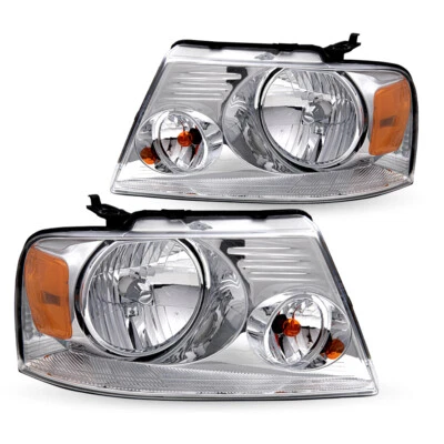 FOR 04-08 FORD F150 06-08 LINCOLN MARK LT CHROME HOUSING HALOGEN HEADLIGHTS PAIR - Image 1 of 4