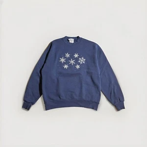 Felpa Pullover Vintage Grannycore Natale Fiocchi di Neve Blu Navy GRANDE L - Foto 1 di 20
