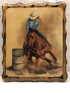 Bev Plum Rodeo Lady Barrel Rider Print on Wood, 9 1/2" x 11 1/2", 1993 - Picture 1 of 8