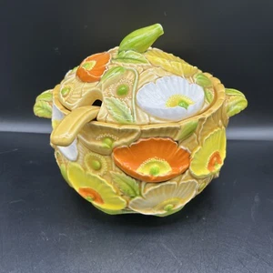 Fred Roberts Co. Summer Flame POPPY Soup Tureen Yellow Orange Flowers 1970's VTG - Picture 1 of 24